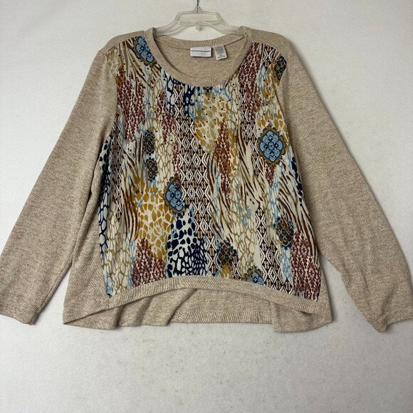 Alfred Dunner Sweaters - Sweater sz XL tan rust red yellow fall colors studded chiffon knit cabincore